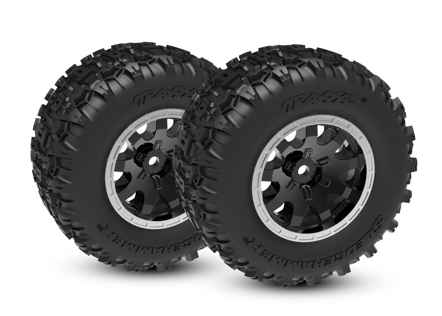 Black & Satin Rear Wheels w/ Sledgehammer Tires (2)